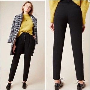 Anthropologie 14 Sasha Button Fly Tapered High Waisted Trousers Pants Black